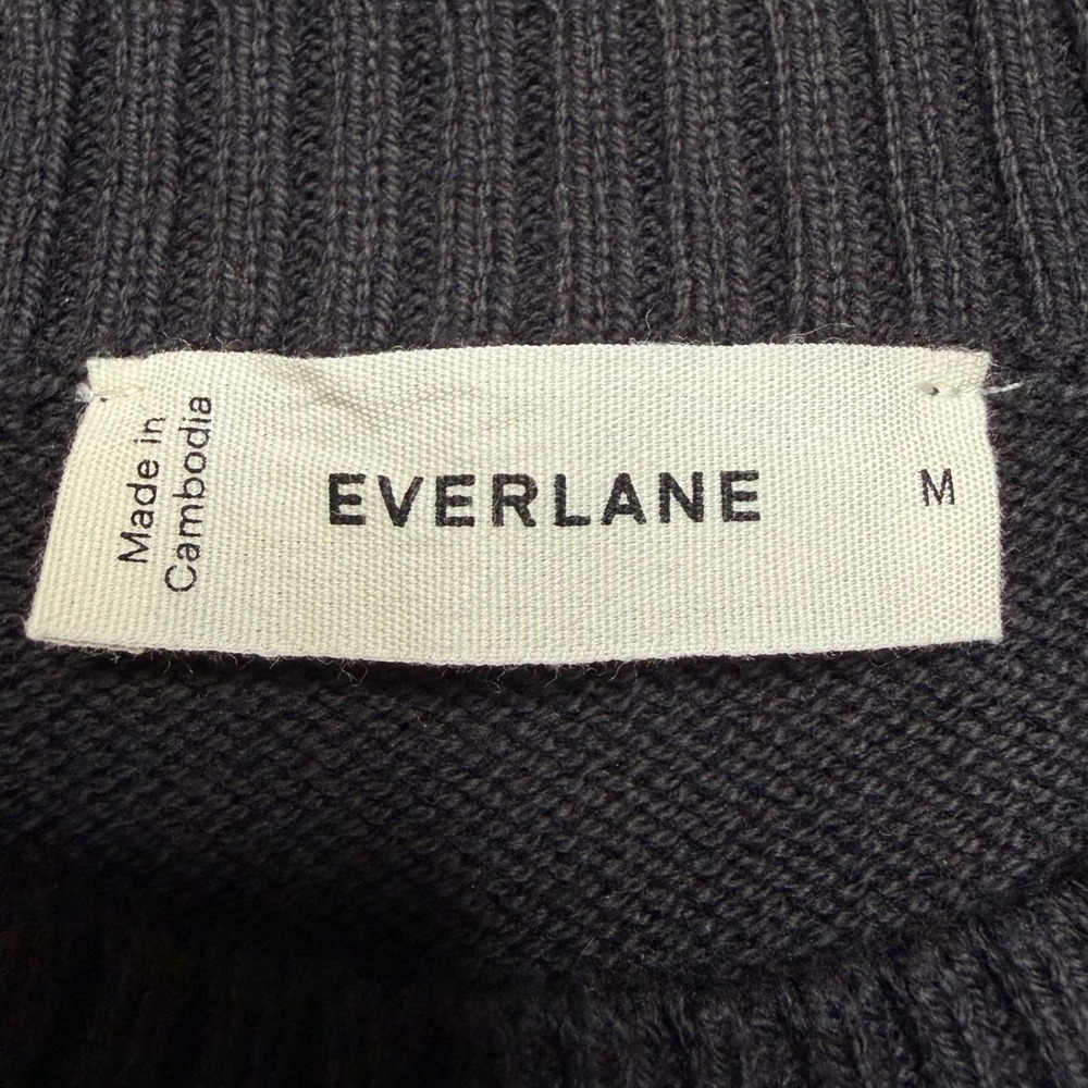 Everlane Sweater Women M Charcoal Gray Organic Cotton Crewneck Ribbed Knit P41 - Picture 4 of 9
